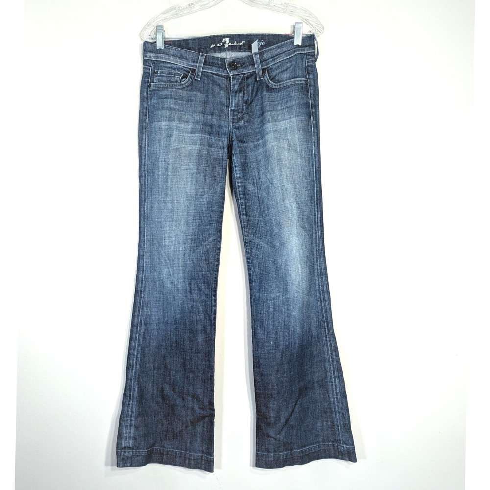 7 For All Mankind Blue Jeans; Dojo Wide Leg Trouser Dark Wash Stretch